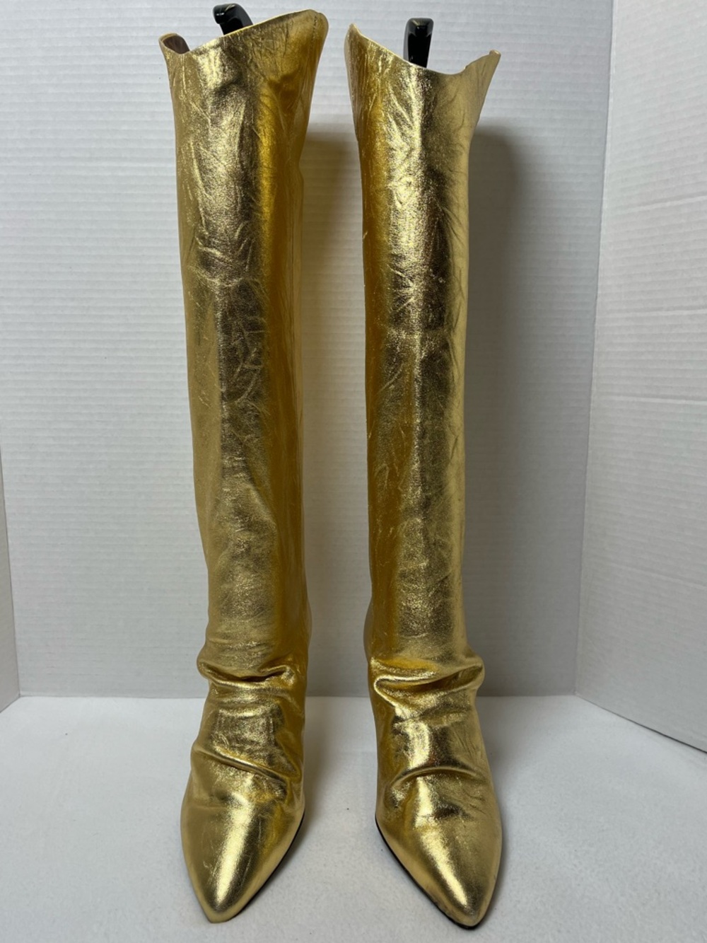 Free People Sloane Slouch Ankle Boots Gold Leather 37.5 (7-7.5) - Picture 2 of 16